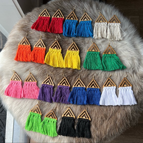 Triangle Macrame Earrings - Picture 2 of 2